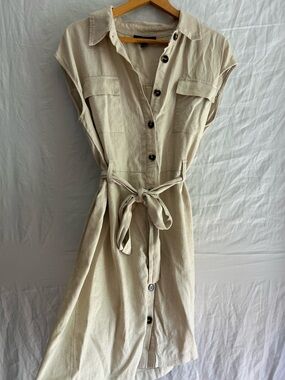 Old Money Safari Linen Tie Waist Dress - Coastal Grandmother Chic